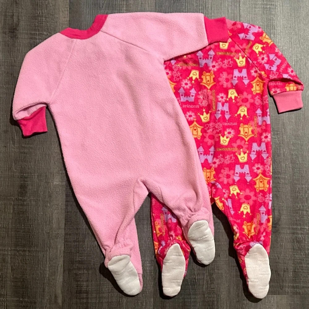 Set of 2 Infant & Baby Girl Size 6 Months Pink “Princess” Footie Pajamas